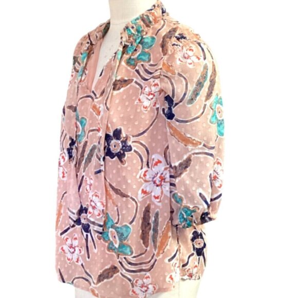 JOIE Polka Dot Tie-Neck Floral & Swiss Dot Blouse Sz S #69P - Picture 5 of 11